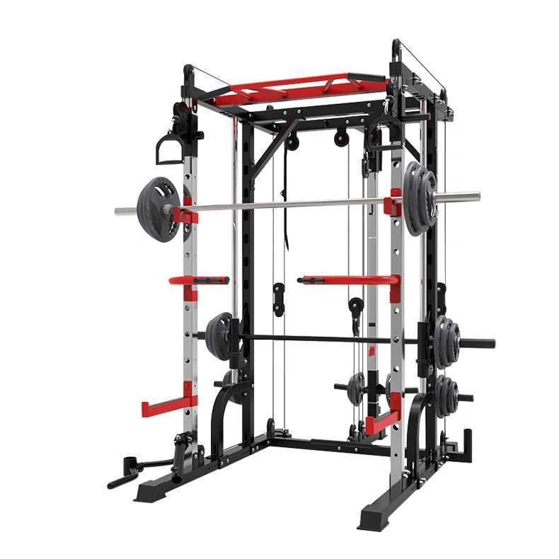 Home Gym Equipment Exercise Squat Rack Includes Smith Pull Attachment Multi-Grip Pull-up Bar Barrel Training Fitness Equipment