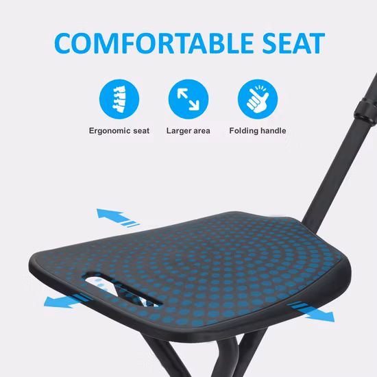 Bengala dobrável de alumínio com assento e três pernas