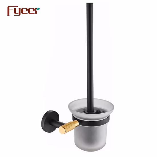 Conjunto de acessórios de banheiro preto e dourado para barra de toalhas Fyeer porta lenços gancho para roupão